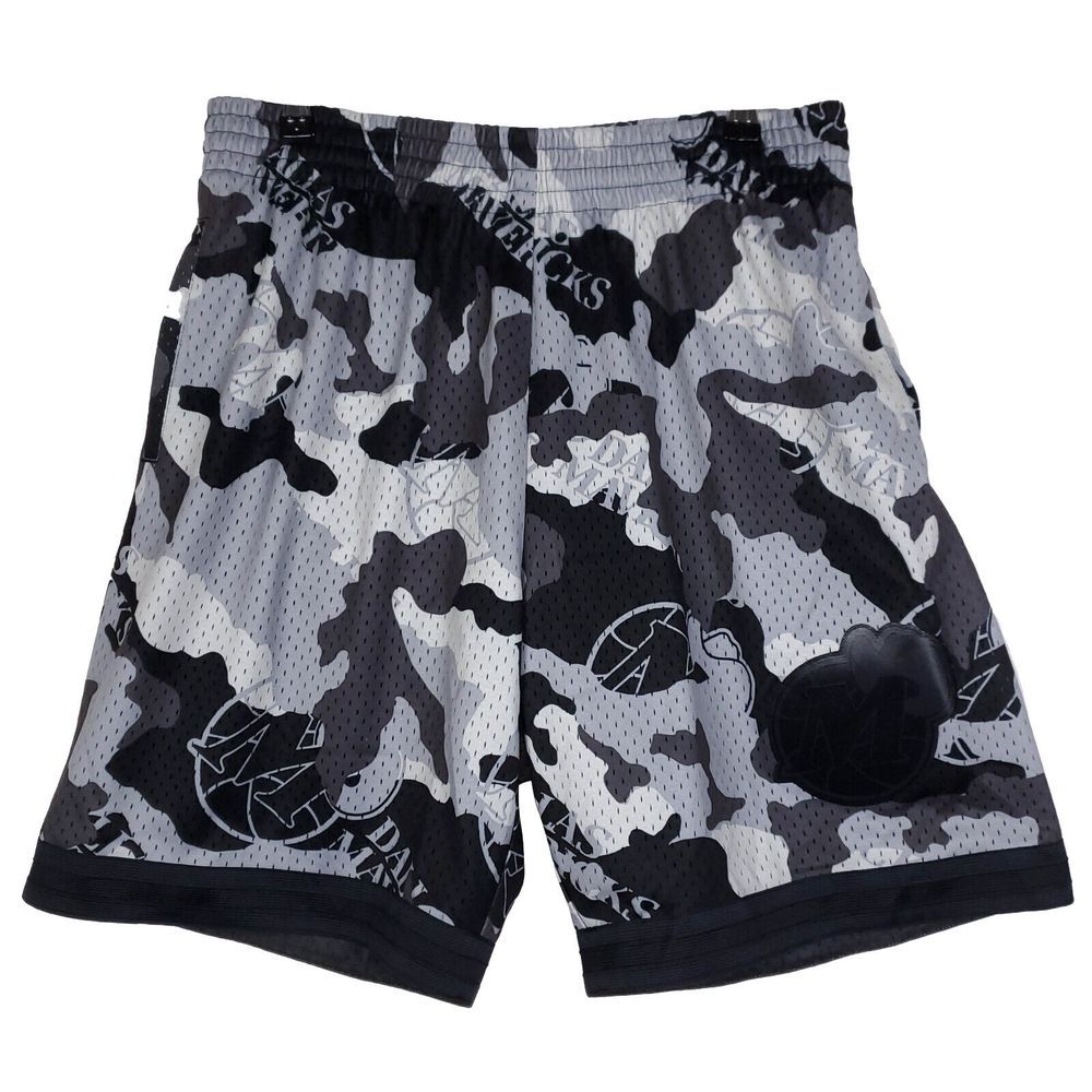 Dallas Mavs Mitchell & Ness NBA L Large Jersey Shorts Gray Black Camo‎ NWT
